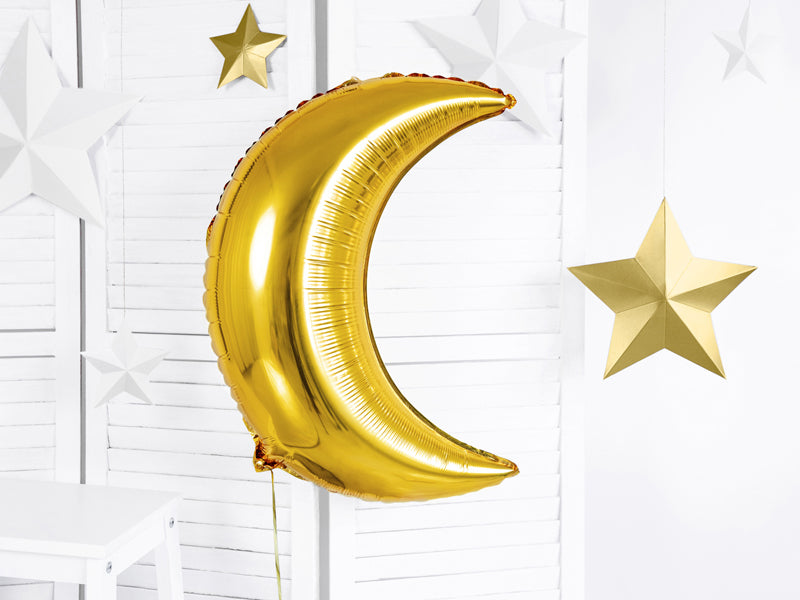 PartyDeco Folienballon Mond – Gold – Ø 60 cm – Folie – 1 Stk – mit Helium befüllbar