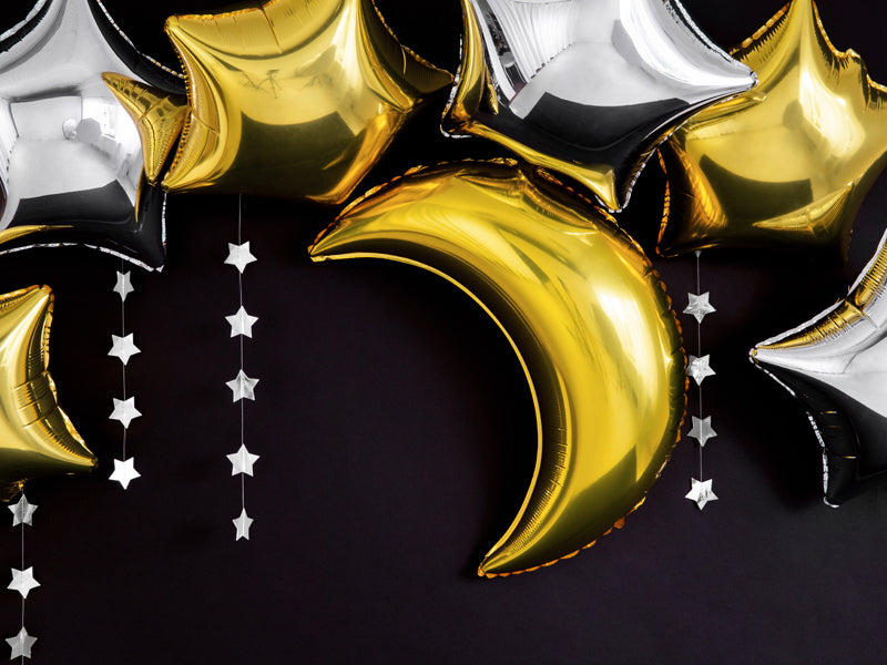PartyDeco Folienballon Mond – Gold – Ø 60 cm – Folie – 1 Stk – mit Helium befüllbar