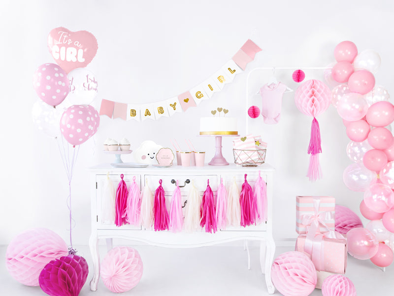 PartyDeco Folienballon Baby (Herz) – Rosa/Weiss – Ø 45 cm – Folie – 1 Stück – mit Helium befüllbar