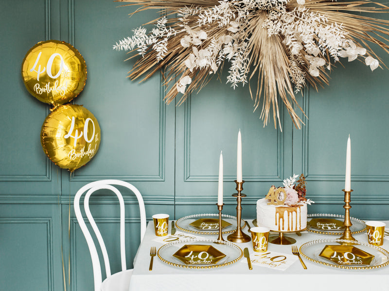 PartyDeco Folienballon Zahl 40 Geburtstag – Gold/Weiss – Ø 45 cm – Folie – 1 Stück