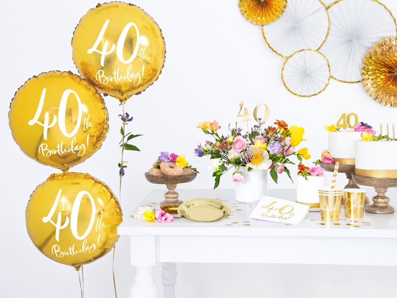PartyDeco Folienballon Zahl 40 Geburtstag – Gold/Weiss – Ø 45 cm – Folie – 1 Stück