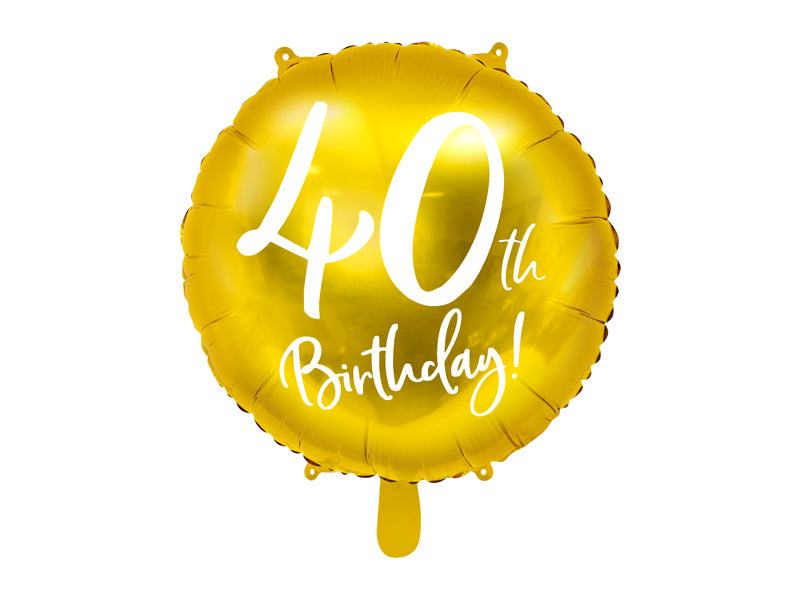 PartyDeco Folienballon Zahl 40 Geburtstag – Gold/Weiss – Ø 45 cm – Folie – 1 Stück