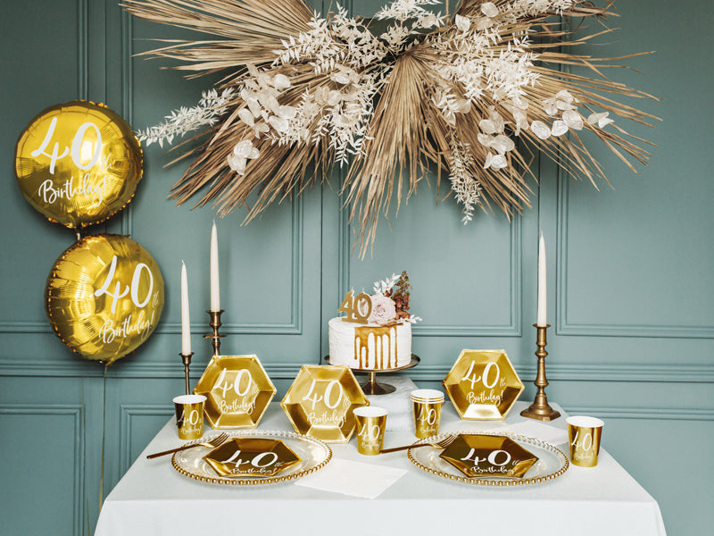 PartyDeco Folienballon Zahl 40 Geburtstag – Gold/Weiss – Ø 45 cm – Folie – 1 Stück