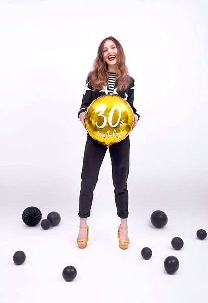 PartyDeco Folienballon Zahl 30 Geburtstag – Gold/Weiss – Ø 45 cm – Folie – 1 Stück