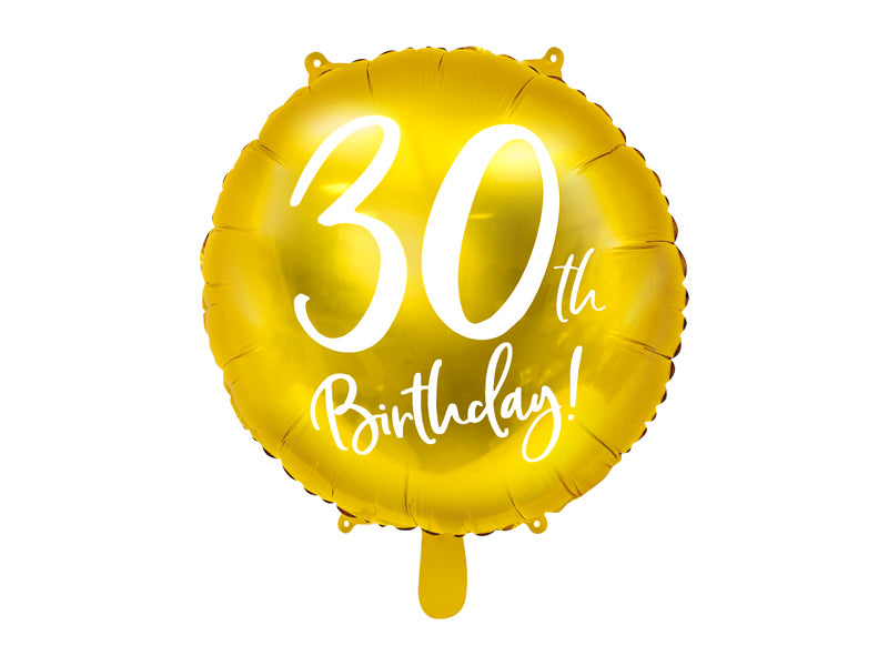 PartyDeco Folienballon Zahl 30 Geburtstag – Gold/Weiss – Ø 45 cm – Folie – 1 Stück