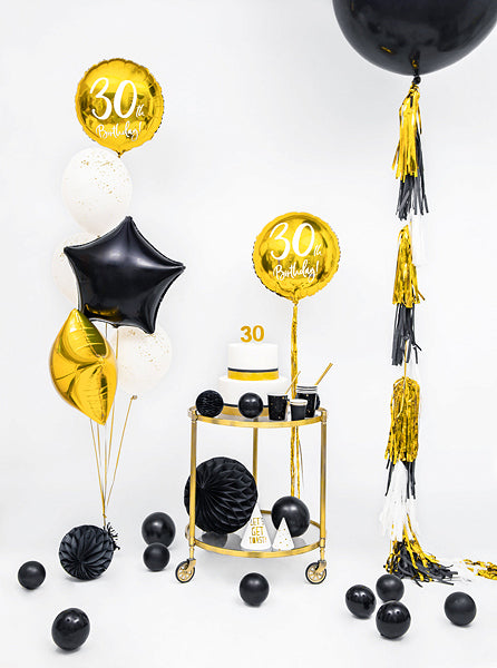 PartyDeco Folienballon Zahl 30 Geburtstag – Gold/Weiss – Ø 45 cm – Folie – 1 Stück