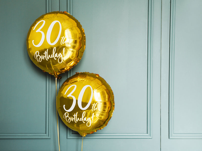 PartyDeco Folienballon Zahl 30 Geburtstag – Gold/Weiss – Ø 45 cm – Folie – 1 Stück