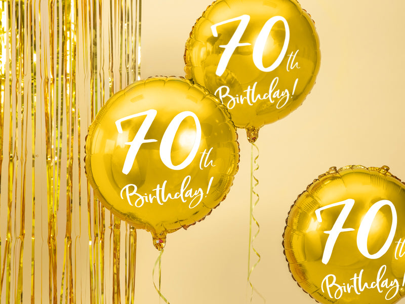 PartyDeco Folienballon Zahl 70 Geburtstag – Gold, Weiss – Ø 45 cm – Folie – 1 Stück