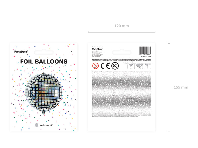 PartyDeco Folienballon Kugel – Silber – Ø 40 cm – Folie – 1 Stück – mit Helium befüllbar