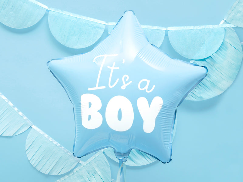 PartyDeco Folienballon Stern It's a boy – blau, weiss – Ø 48 cm – Folie – 1 Stk