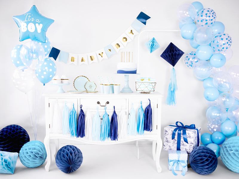 PartyDeco Folienballon Stern It's a boy – blau, weiss – Ø 48 cm – Folie – 1 Stk