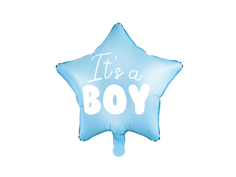 PartyDeco Folienballon Stern It's a boy – blau, weiss – Ø 48 cm – Folie – 1 Stk