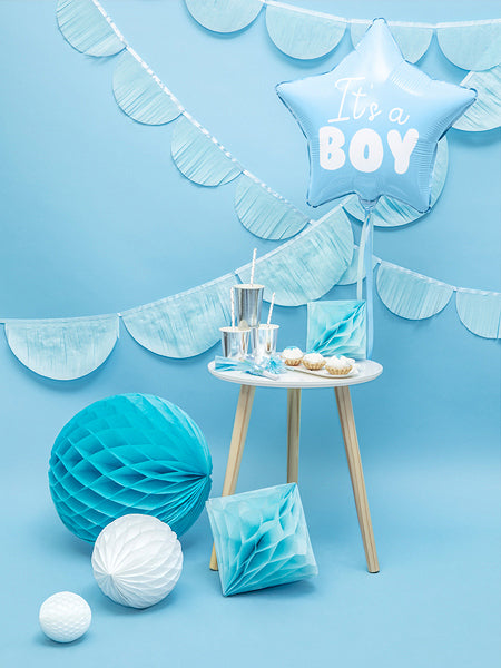 PartyDeco Folienballon Stern It's a boy – blau, weiss – Ø 48 cm – Folie – 1 Stk