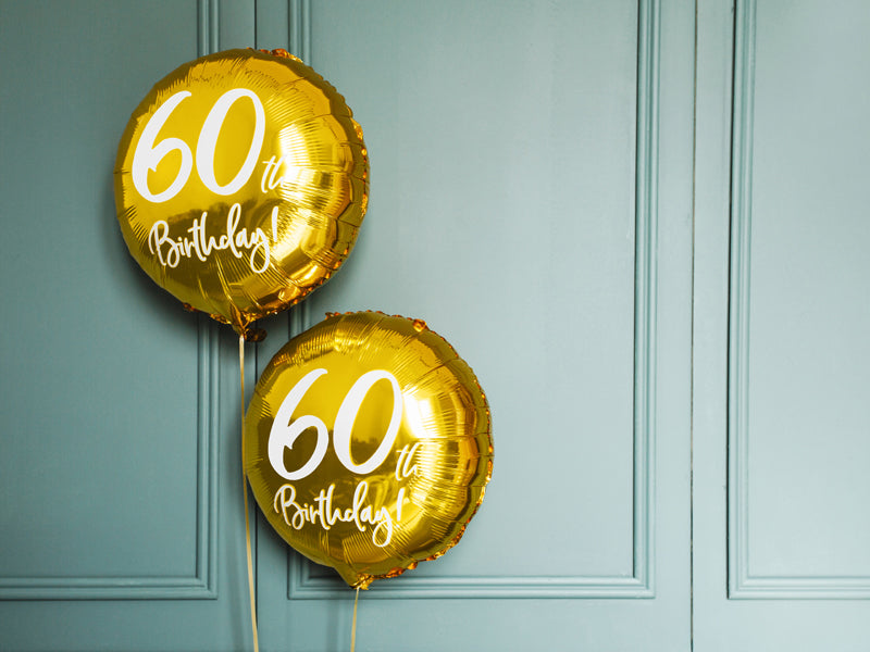 PartyDeco Folienballon Zahl 60 – Gold/Weiss – Ø 45 cm – Folie – 1 Stück