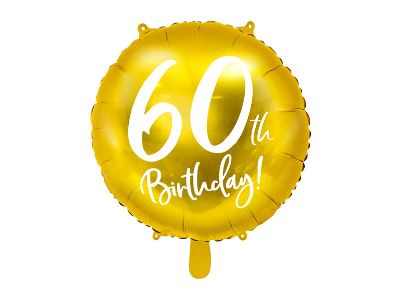 PartyDeco Folienballon Zahl 60 – Gold/Weiss – Ø 45 cm – Folie – 1 Stück