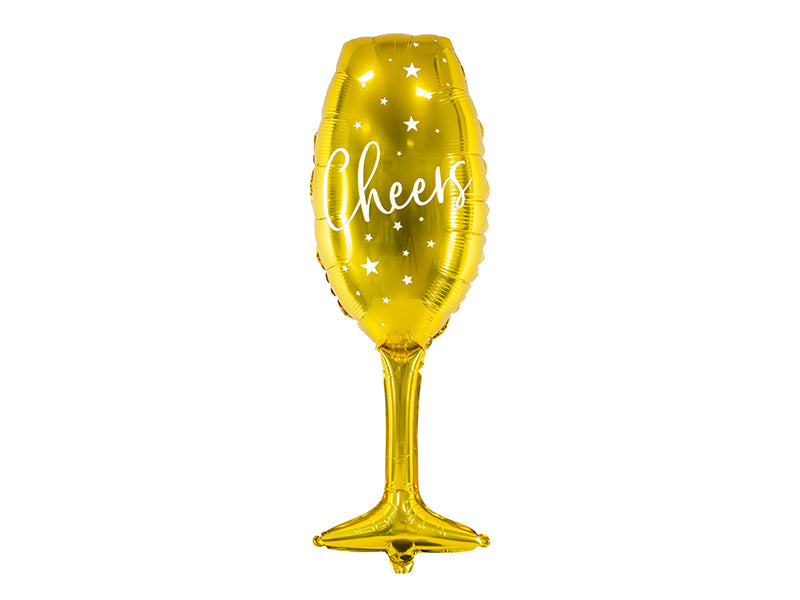 PartyDeco Folienballon Glas – Gold/Weiss – 28 × 80 cm – Folie – 1 Stk