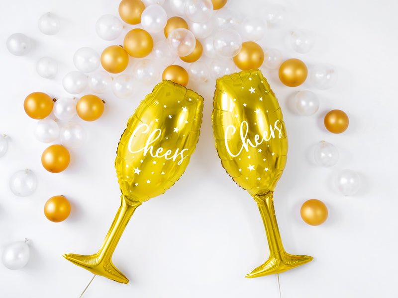 PartyDeco Folienballon Glas – Gold/Weiss – 28 × 80 cm – Folie – 1 Stk
