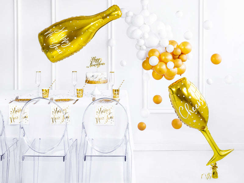 PartyDeco Folienballon Glas – Gold/Weiss – 28 × 80 cm – Folie – 1 Stk