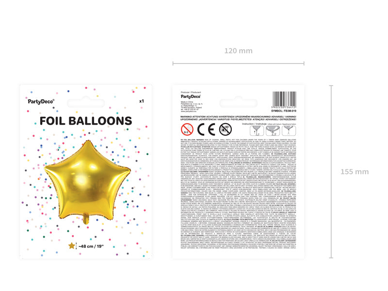 PartyDeco Folienballon Stern – Gold – Ø 48 cm – Folie – 1 Stk