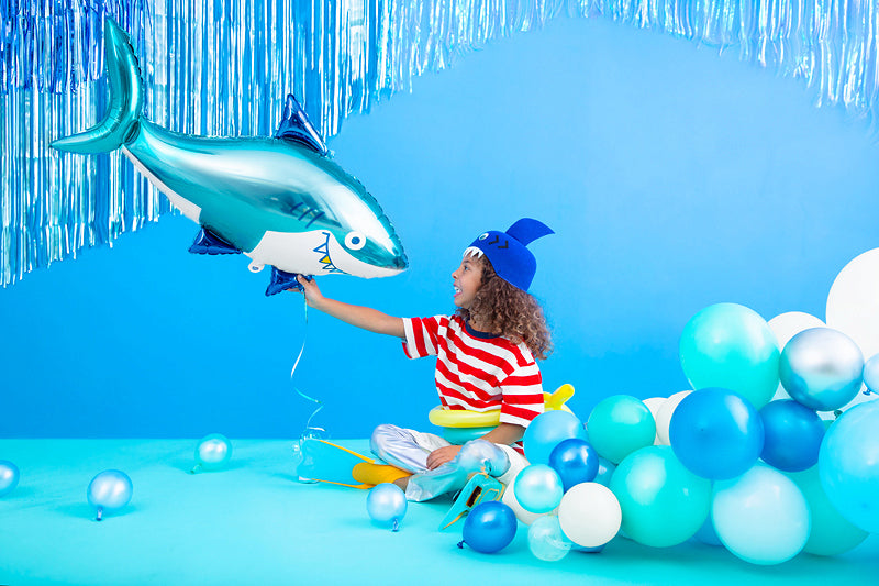 PartyDeco Folienballon Hai – Blau – 92 × 48 cm – Folie – 1 Stück – mit Helium befüllbar