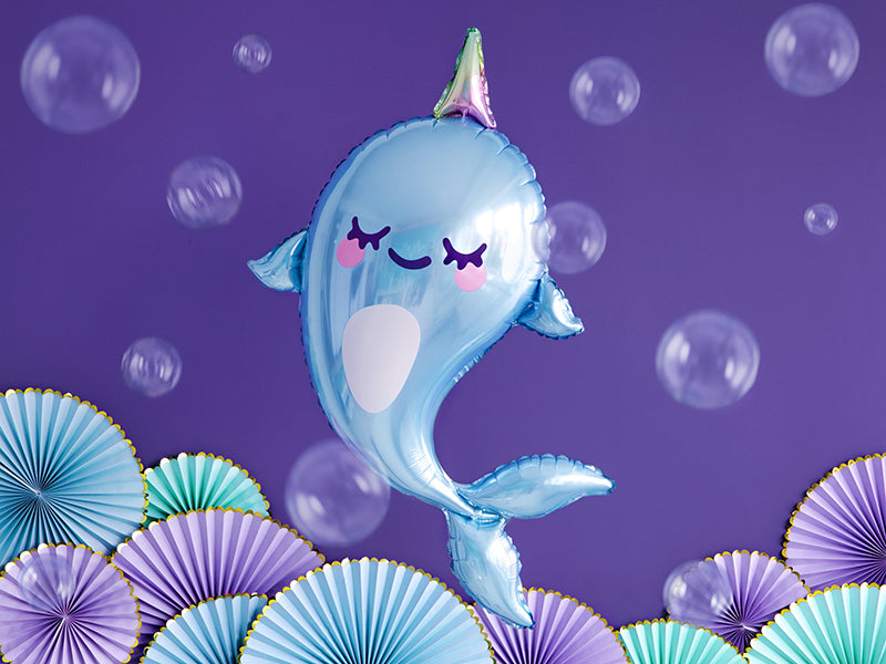 PartyDeco Folienballon Wal – Blau – 53 × 87 cm – 1 Stk