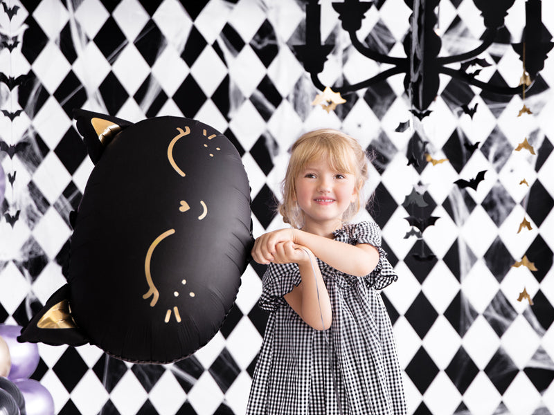 PartyDeco Folienballon Katze – Schwarz/Gold – 48 × 36 cm – 1 Stk
