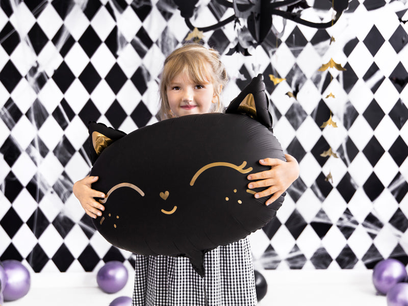 PartyDeco Folienballon Katze – Schwarz/Gold – 48 × 36 cm – 1 Stk