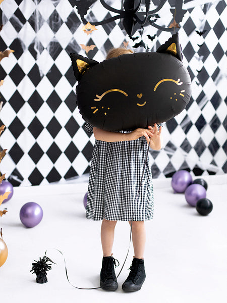 PartyDeco Folienballon Katze – Schwarz/Gold – 48 × 36 cm – 1 Stk