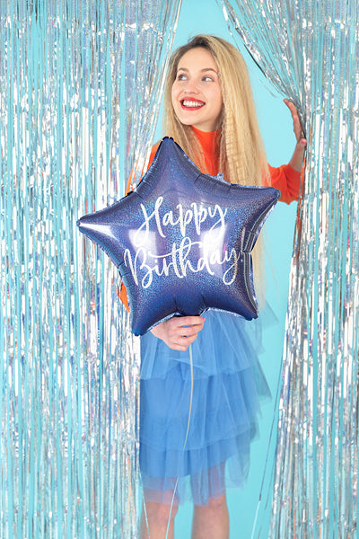PartyDeco Folienballon Stern – Blau – Ø 40 cm – Folie – 1 Stk