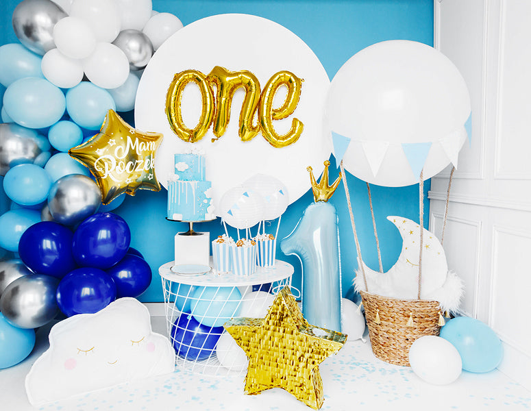 PartyDeco Folienballon Zahl 1 – blau/gold – 31 × 92 cm – 1 Stk – mit Helium befüllbar