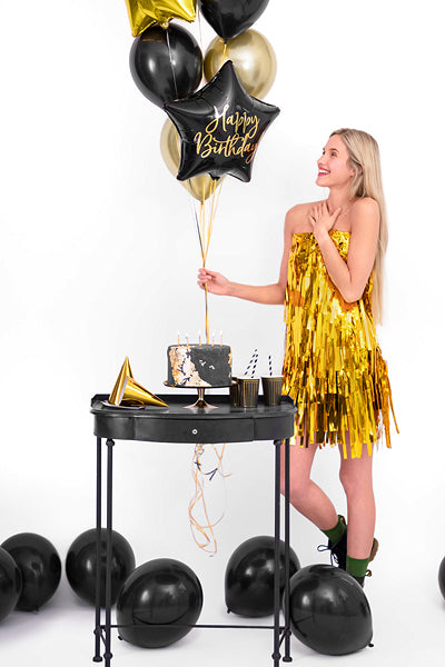 PartyDeco Folienballon Stern – schwarz/gold – Ø 40 cm – Folie – 1 Stk – Auch mit Helium befüllbar