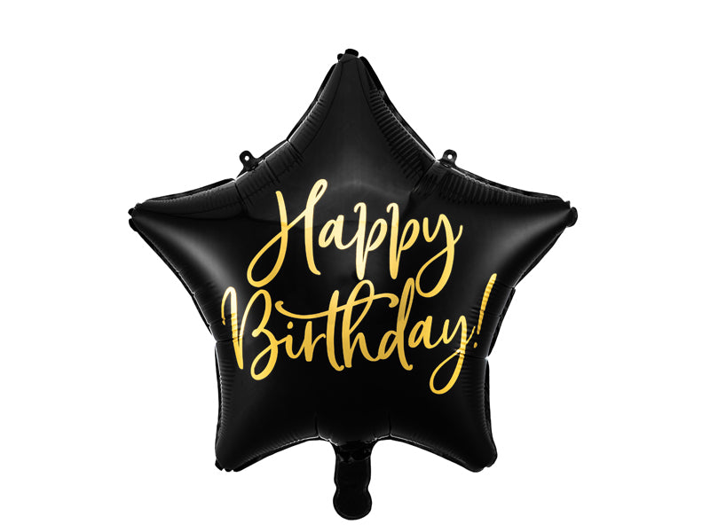 PartyDeco Folienballon Stern – schwarz/gold – Ø 40 cm – Folie – 1 Stk – Auch mit Helium befüllbar