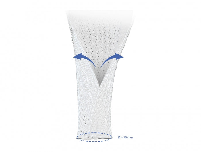 DeLOCK Kabelschlauch, Ø 19 mm × 10 m, wiederverwendbar, Klettverschluss – weiss