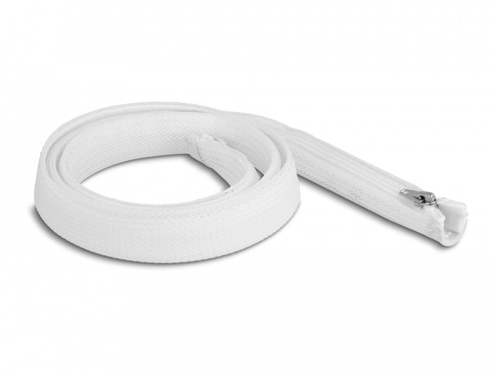 DeLOCK Kabelschlauch, Ø 20 mm × 1 m, wiederverwendbar, mit Reissverschluss, hitzebeständig – weiss