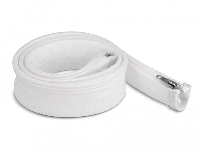 DeLOCK Kabelschlauch, Ø 30 mm × 1 m, Reissverschluss, wiederverwendbar – Weiss
