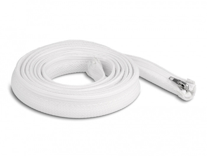 DeLOCK Kabelschlauch, Ø 20 mm × 2 m, Reissverschluss, wiederverwendbar – Weiss