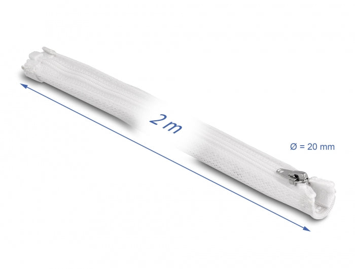 DeLOCK Kabelschlauch, Ø 20 mm × 2 m, Reissverschluss, wiederverwendbar – Weiss