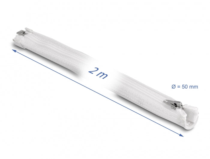 DeLOCK Kabelschlauch – Ø 50 mm – 2 m – Polyester – Weiss, Reissverschluss