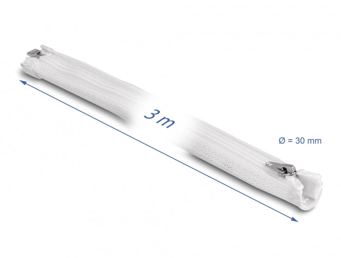 DeLOCK Kabelschlauch, Ø 30 mm × 3 m, mit Reissverschluss, wiederverwendbar – Weiss
