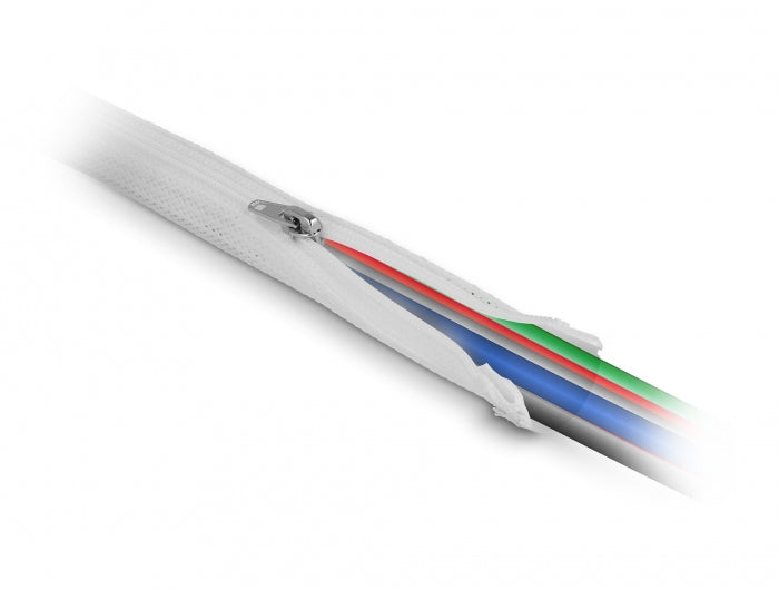 DeLOCK Kabelschlauch, Ø 30 mm × 3 m, mit Reissverschluss, wiederverwendbar – Weiss