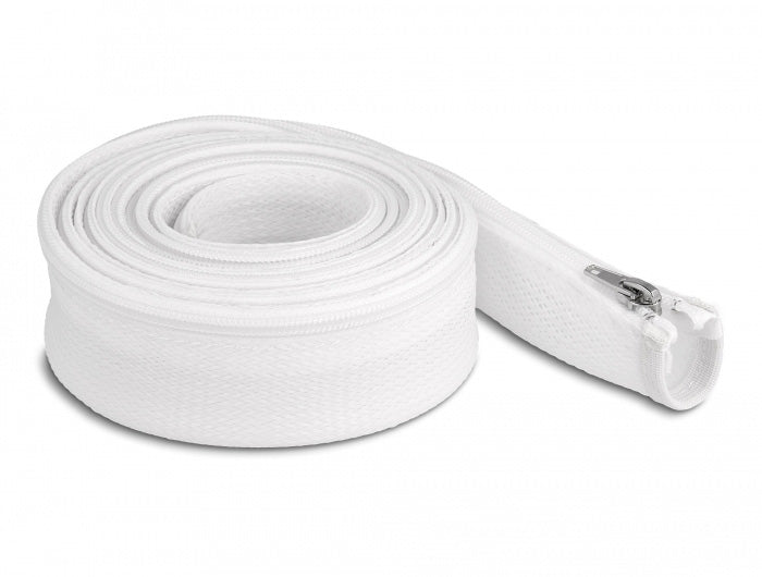 DeLOCK Kabelschlauch, Ø 30 mm × 3 m, mit Reissverschluss, wiederverwendbar – Weiss