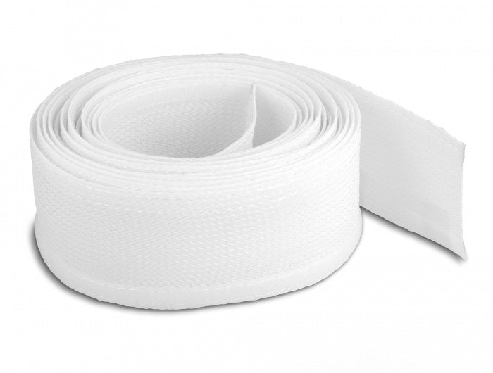 DeLOCK Kabelschlauch, Ø 19 mm × 5 m, Polyester, Zuschneidbar, Klettverschluss – Weiss