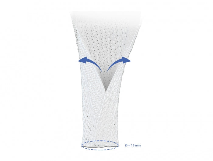 DeLOCK Kabelschlauch, Ø 19 mm × 5 m, Polyester, Zuschneidbar, Klettverschluss – Weiss