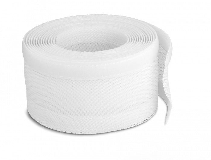 DeLOCK Kabelschlauch – 32 mm × 5,00 m, Polyester, Weiss, Klettverschluss, wiederverwendbar, 1er-Pack