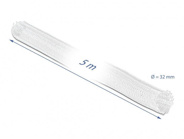 DeLOCK Kabelschlauch – 32 mm × 5,00 m, Polyester, Weiss, Klettverschluss, wiederverwendbar, 1er-Pack