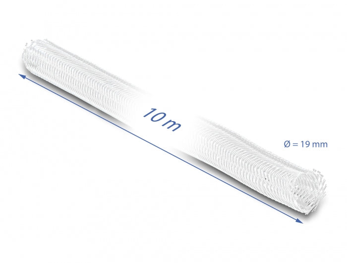 DeLOCK Kabelschlauch Ø 19 mm × 10 m, selbstschliessend, zuschneidbar, hitzebeständig – weiss