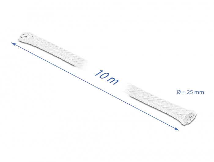 DeLOCK Kabelschlauch – Ø 25 mm – 10 m – Polyester – Weiss, zuschneidbar