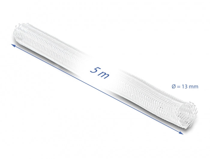 DeLOCK Kabelschlauch, Ø 13 mm, 5 m, selbstschliessend, schneidbar, hitzebeständig – weiss
