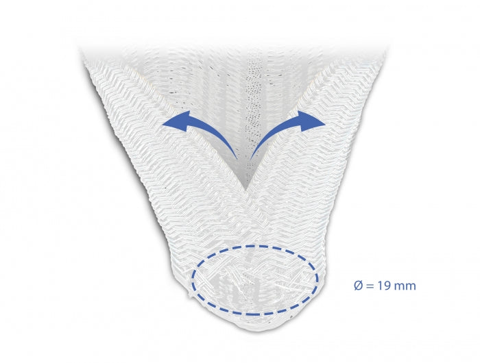 DeLOCK Kabelschlauch, Ø 19 mm × 5 m, selbstschliessend, zuschneidbar, hitzebeständig – weiss