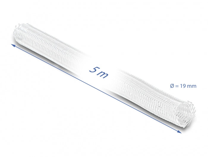 DeLOCK Kabelschlauch, Ø 19 mm × 5 m, selbstschliessend, zuschneidbar, hitzebeständig – weiss